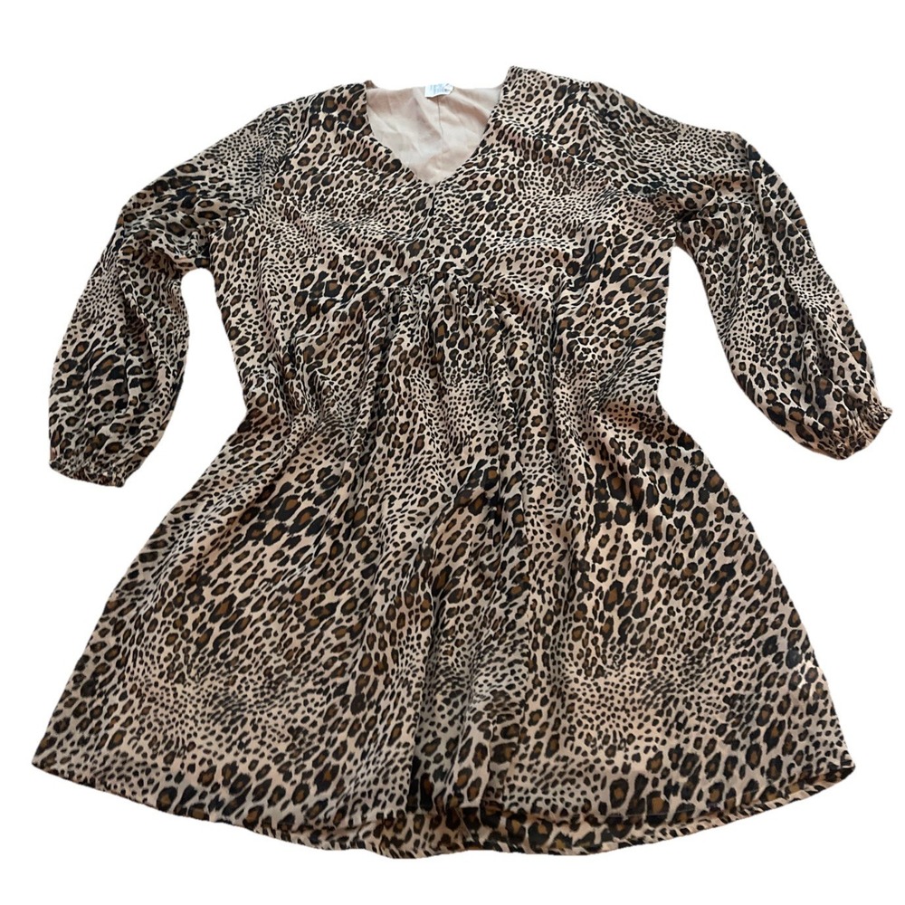 Time and Tru Leopard Animal Print Peasant Dress Women's XXL Sleeve Boho Casual